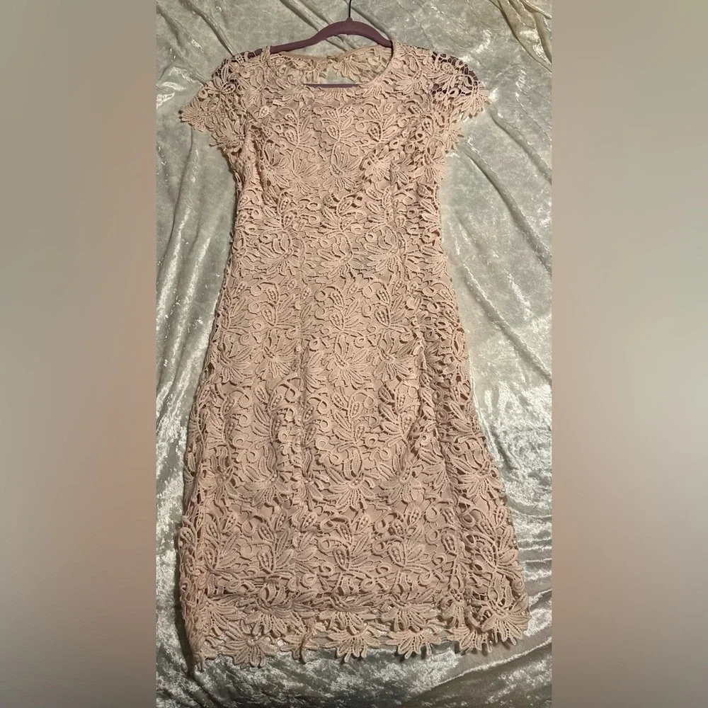 🩵 Lulus blush cotton lace dress with keyhole back. 092 - Picture 10 of 11